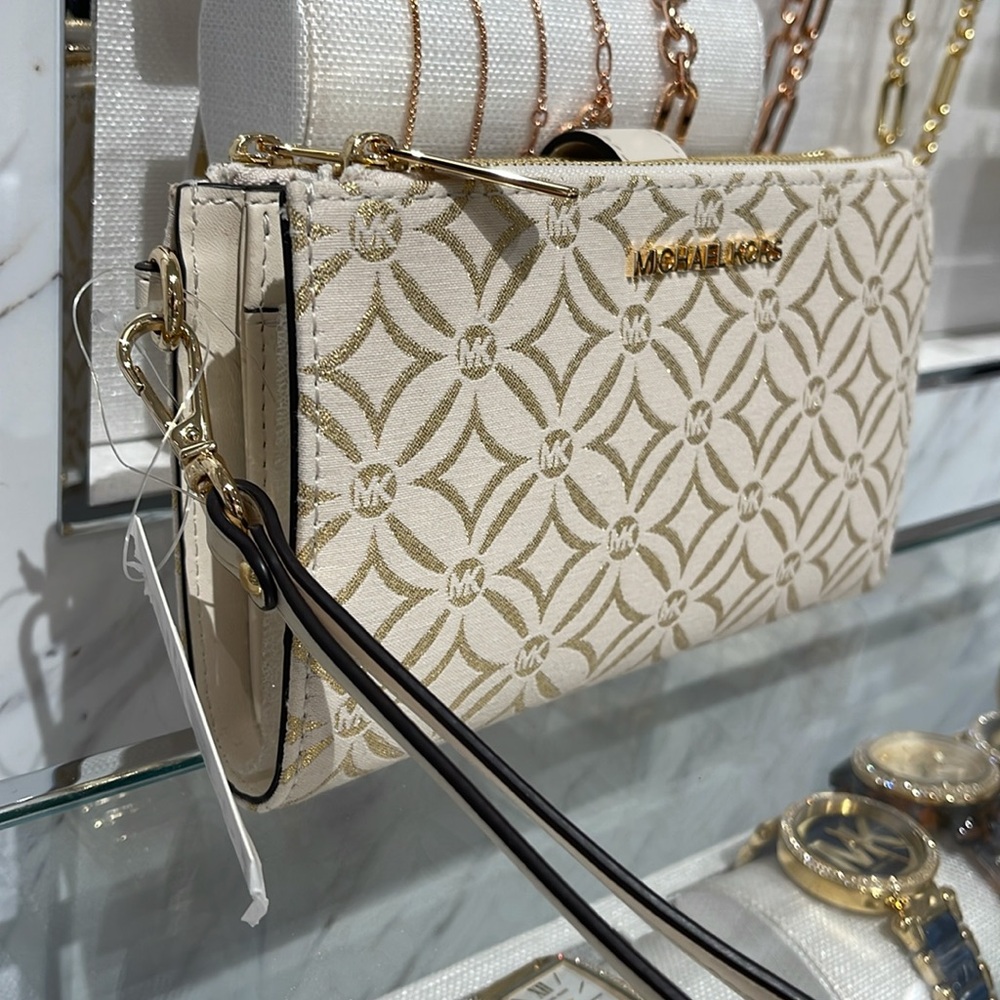 Michael Kors Jet Set Travel Large Double-Zip Wristlet-Wallet-PhoneHolder Pale - Picture 2 of 16